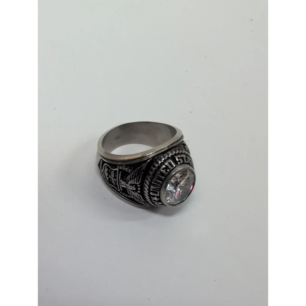 United States Air Force Military April Clear CZ Birthstone Men Ring Size 11